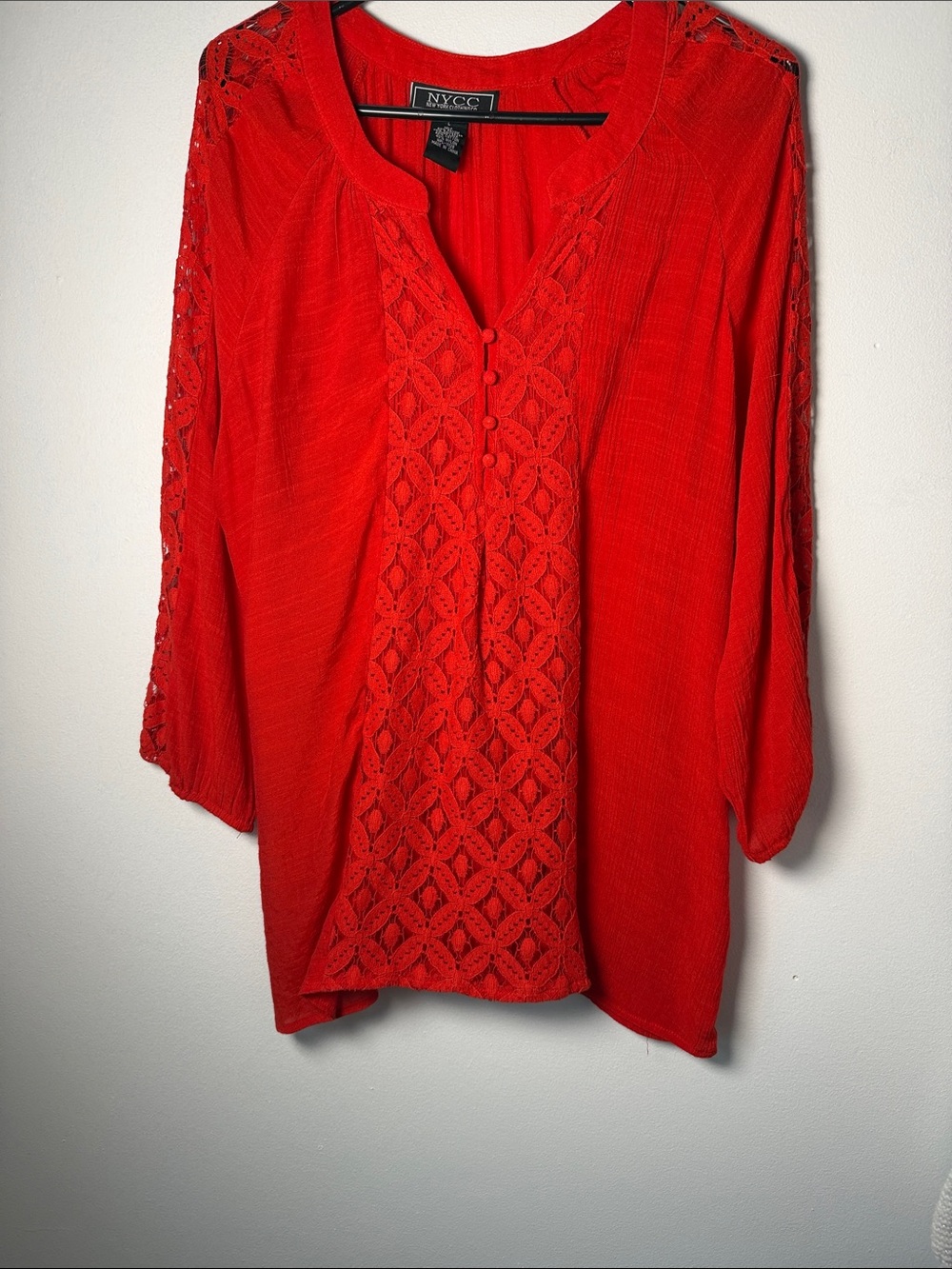 NY&C Crochet Front Red Peasant Tunic